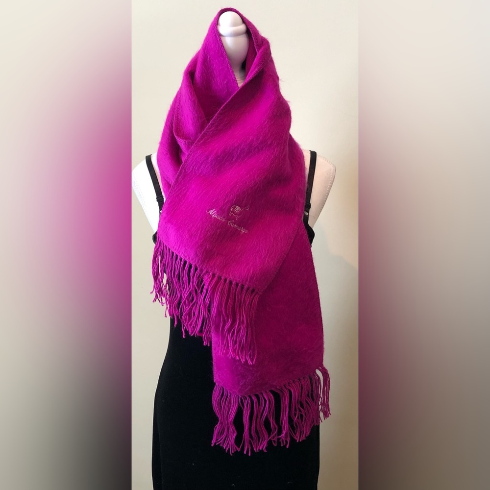 Authentic Fuchsia Color Alpaca Camargo Scarf with Stitched Logo